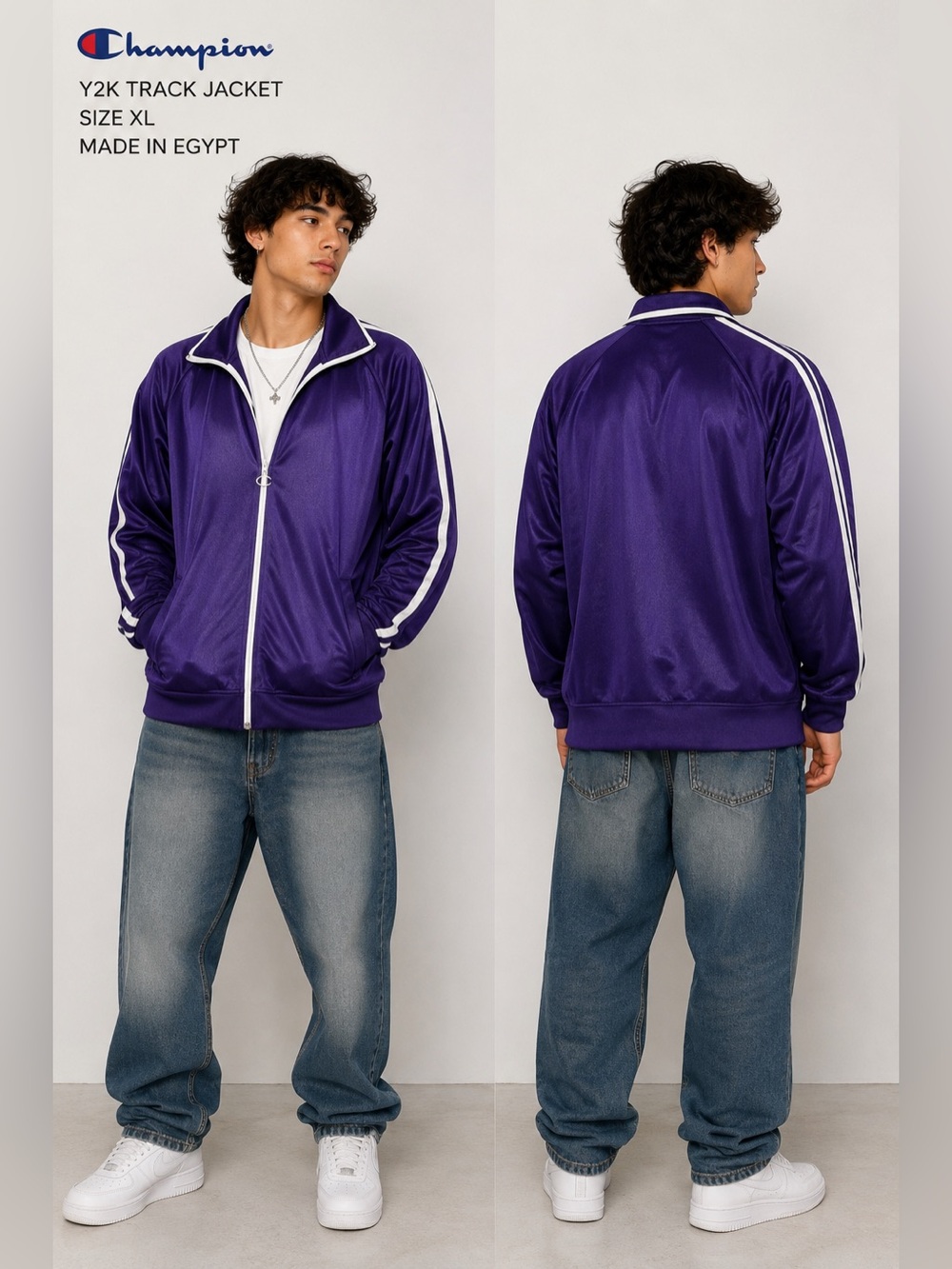 Champion men’s sz XL Y2K Purple Track Jacket Full Zip Athletic Zip Up Streetwear